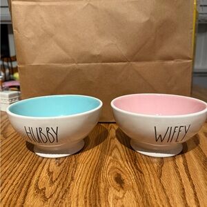 Rae Dunn 'Hubby' Blue & 'Wifey' Pink Ceramic Bowls